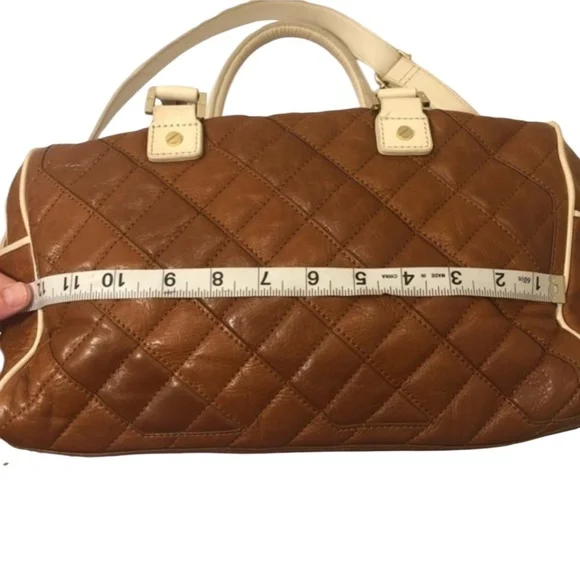 Tory Burch brown quilted leather satchel bag with crossbody strap